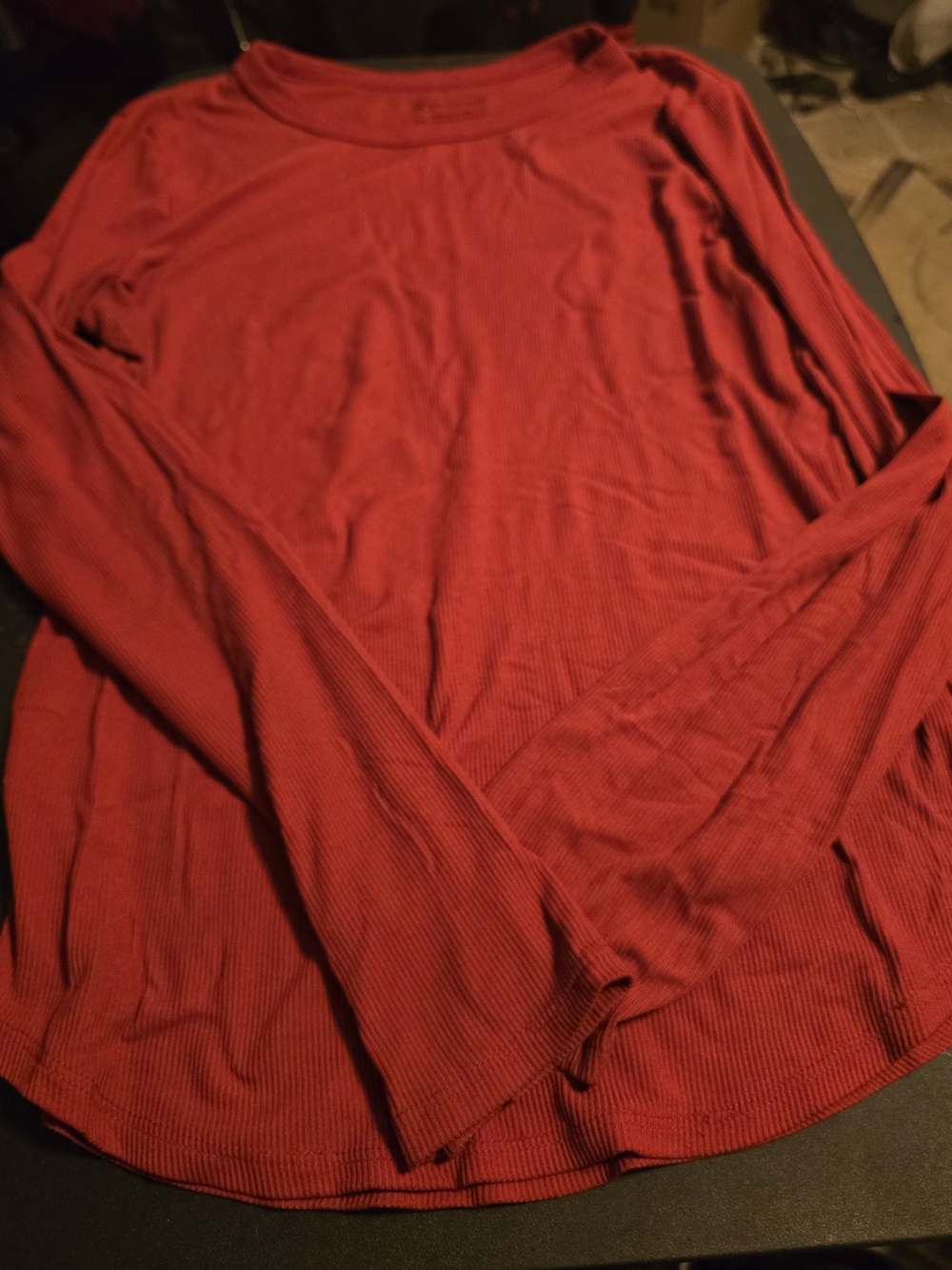 No Boundaries Women's Red Ribbed Long Sleeve Tee